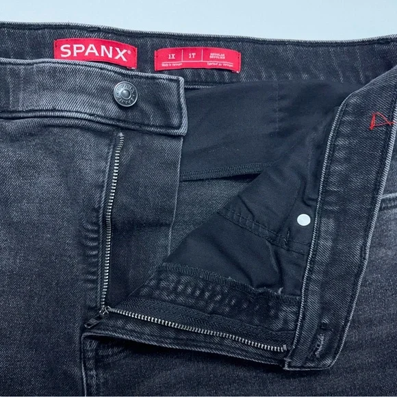 Spanx Wide Leg Jeans Womens Size 1X Regular Heavy Black Stretch Denim 37x28 - Picture 6 of 16